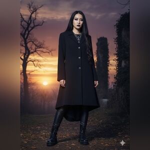 Together Black Fit and Flare High Low Midi Coat - Size 8